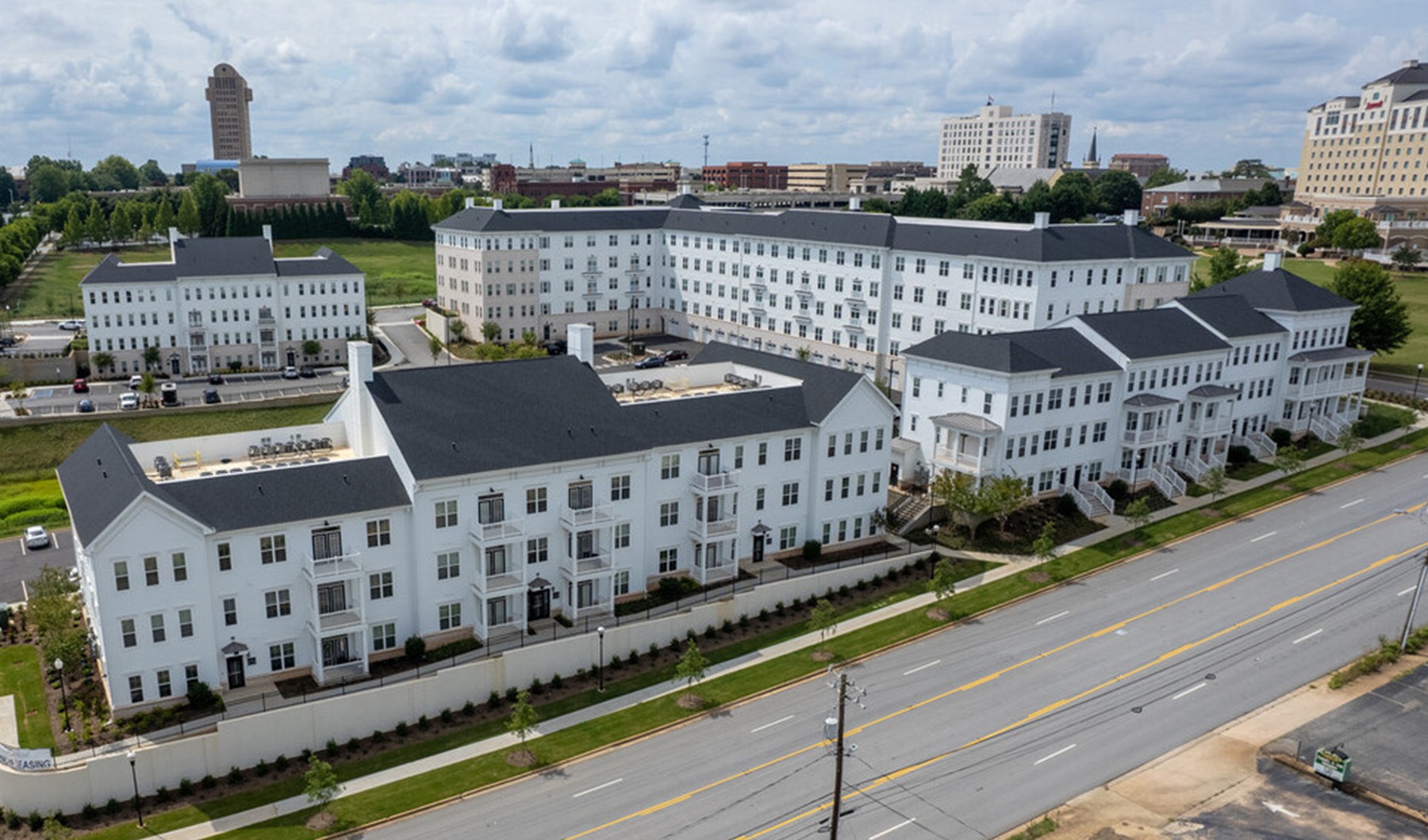 an aerial shot of a building