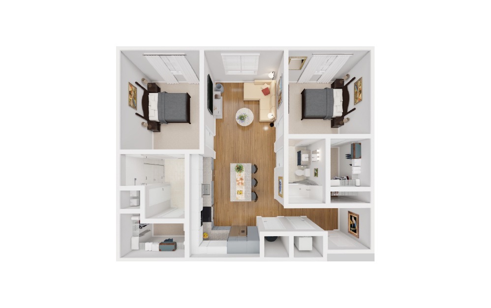 Dorchester - 2 bedroom floorplan layout with 2 baths and 1079 square feet.