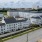 An aerial shot of a white building