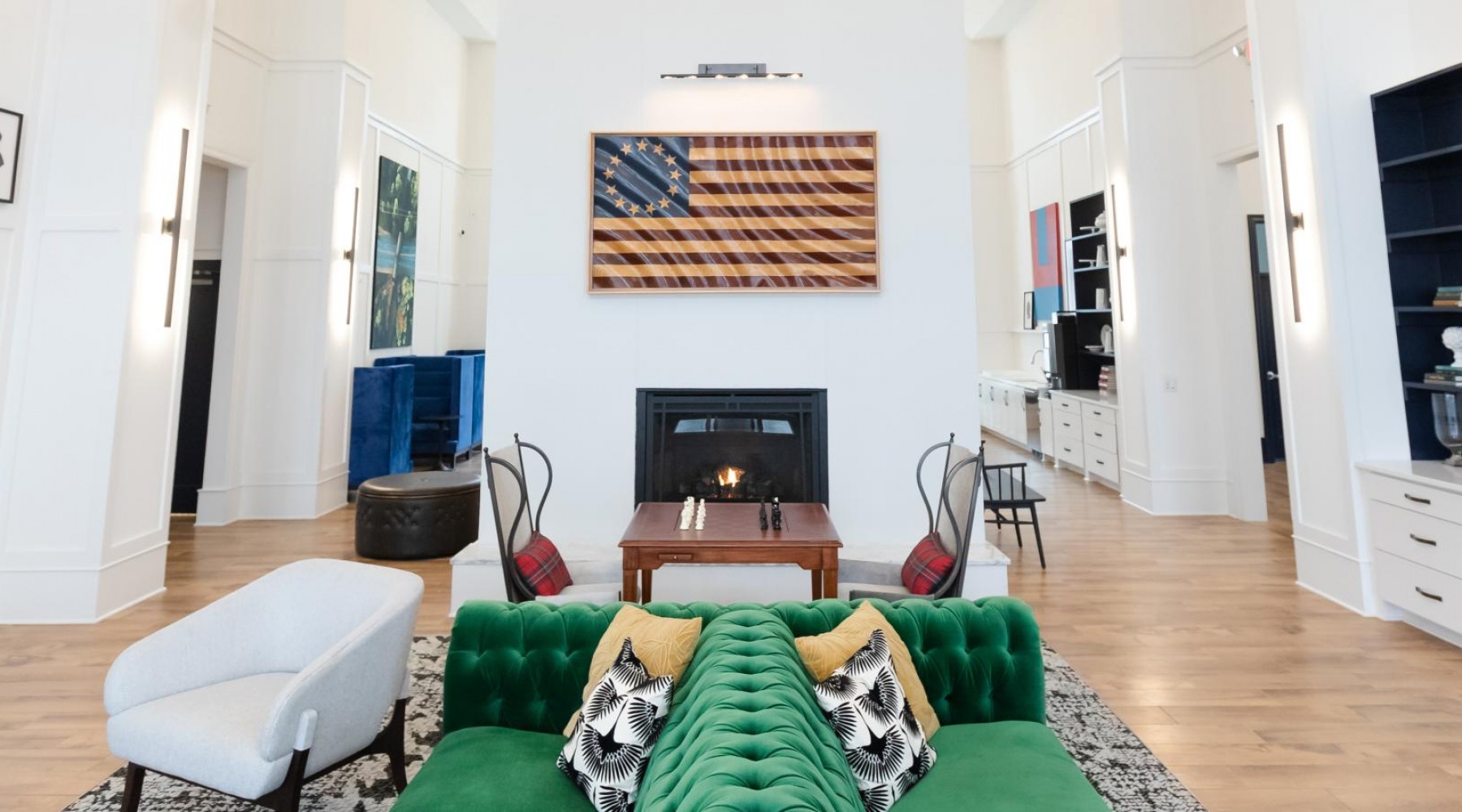 resident clubroom with eclectic Americana decor
