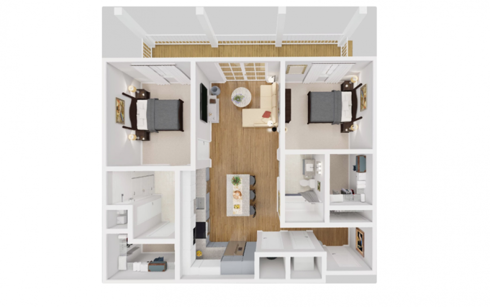 Allendale - 2 bedroom floorplan layout with 2 baths and 1152 square feet.